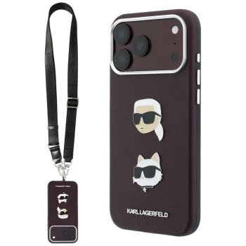 Калъф за телефон за iPhone 18 Pro / iPhone 17 Pro Saffiano K&C Heads Pins Logo Crossbody (KLHCP18LPSWFDHPSR) - Karl Lagerfeld - Бордо
