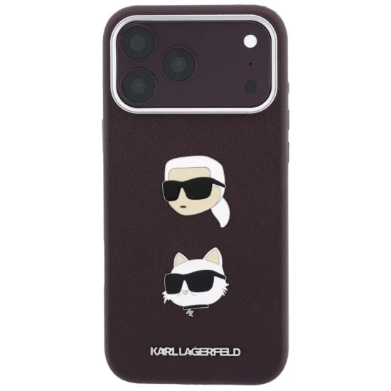 Калъф за телефон за iPhone 18 Pro / iPhone 17 Pro Saffiano K&C Heads Pins Logo Crossbody (KLHCP18LPSWFDHPSR) - Karl Lagerfeld - Бордо