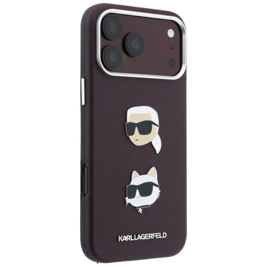 Калъф за телефон за iPhone 18 Pro / iPhone 17 Pro Saffiano K&C Heads Pins Logo Crossbody (KLHCP18LPSWFDHPSR) - Karl Lagerfeld - Бордо