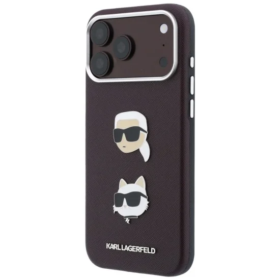 Калъф за телефон за iPhone 18 Pro / iPhone 17 Pro Saffiano K&C Heads Pins Logo Crossbody (KLHCP18LPSWFDHPSR) - Karl Lagerfeld - Бордо