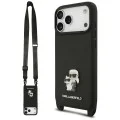 Калъф за телефон за iPhone 18 Pro / iPhone 17 Pro Saffiano K&C Metal Pin Crossbody (KLHCP18LSAKCPBK) - Karl Lagerfeld - Черен