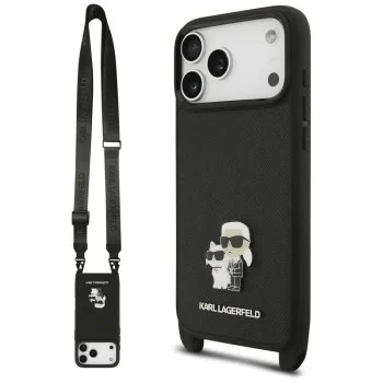 Калъф за телефон за iPhone 18 Pro / iPhone 17 Pro Saffiano K&C Metal Pin Crossbody (KLHCP18LSAKCPBK) - Karl Lagerfeld - Черен