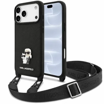 Калъф за телефон за iPhone 18 Pro / iPhone 17 Pro Saffiano K&C Metal Pin Crossbody (KLHCP18LSAKCPBK) - Karl Lagerfeld - Черен