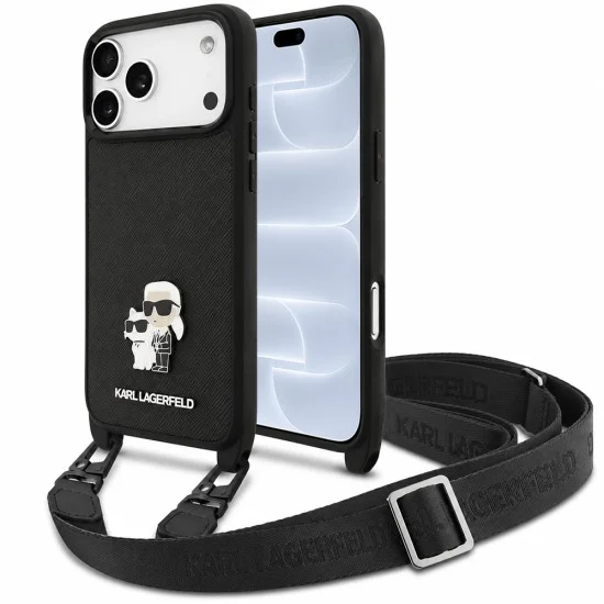 Калъф за телефон за iPhone 18 Pro / iPhone 17 Pro Saffiano K&C Metal Pin Crossbody (KLHCP18LSAKCPBK) - Karl Lagerfeld - Черен