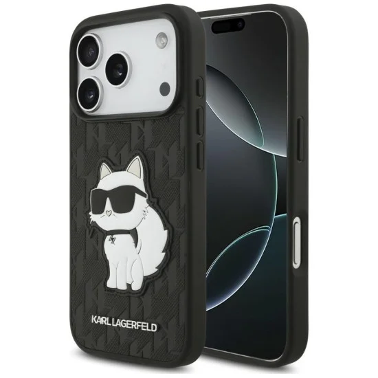 Калъф за телефон за iPhone 18 Pro / iPhone 17 Pro Saffiano Mono Patch Choupette (KLHCP18LSAKHPCK) - Karl Lagerfeld - Черен
