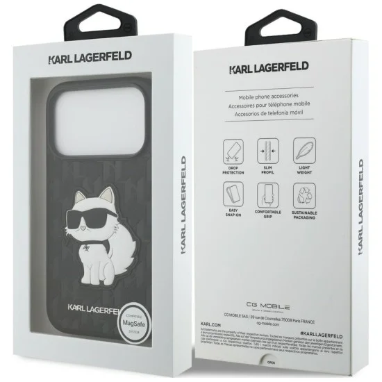 Калъф за телефон за iPhone 18 Pro / iPhone 17 Pro Saffiano Mono Patch Choupette (KLHCP18LSAKHPCK) - Karl Lagerfeld - Черен
