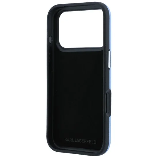 Калъф за телефон за iPhone 18 Pro / iPhone 17 Pro Saffiano with K&C Heads Pins and Logo (KLHCP18LPSWFDHPB) - Karl Lagerfeld - Светлосин