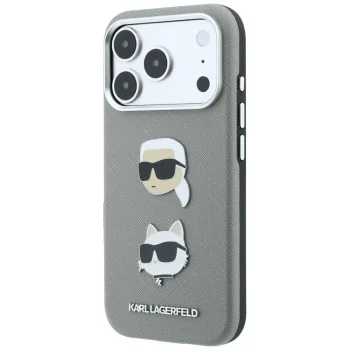 Калъф за телефон за iPhone 18 Pro / iPhone 17 Pro Saffiano with K&C Heads Pins and Logo (KLHCP18LPSWFDHPG) - Karl Lagerfeld - Сив
