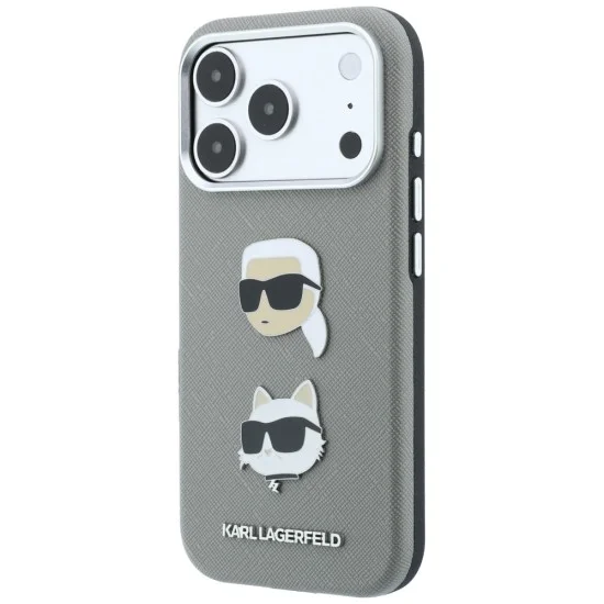 Калъф за телефон за iPhone 18 Pro / iPhone 17 Pro Saffiano with K&C Heads Pins and Logo (KLHCP18LPSWFDHPG) - Karl Lagerfeld - Сив