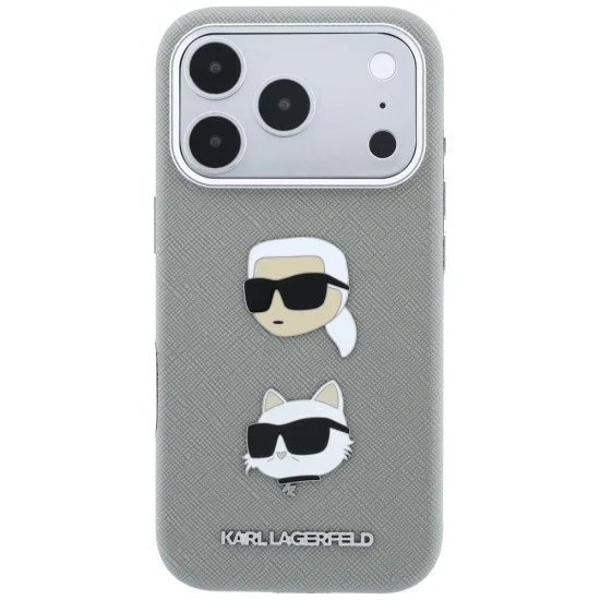 Калъф за телефон за iPhone 18 Pro / iPhone 17 Pro Saffiano with K&C Heads Pins and Logo (KLHCP18LPSWFDHPG) - Karl Lagerfeld - Сив