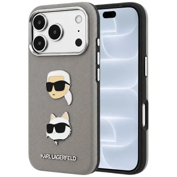 Калъф за телефон за iPhone 18 Pro / iPhone 17 Pro Saffiano with K&C Heads Pins and Logo (KLHCP18LPSWFDHPG) - Karl Lagerfeld - Сив