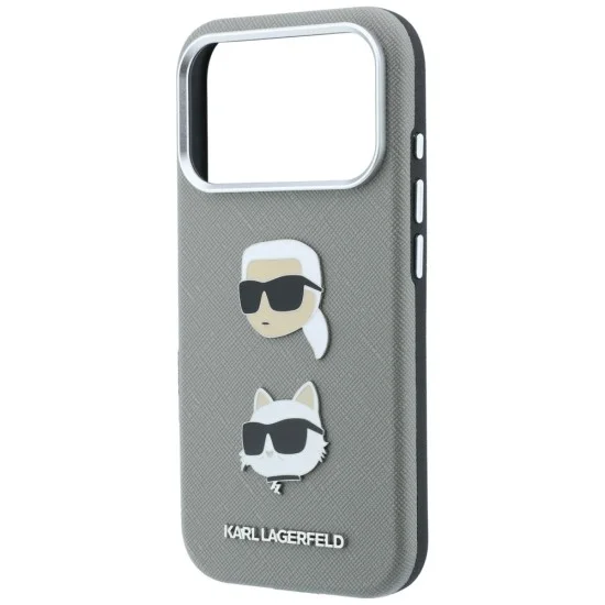 Калъф за телефон за iPhone 18 Pro / iPhone 17 Pro Saffiano with K&C Heads Pins and Logo (KLHCP18LPSWFDHPG) - Karl Lagerfeld - Сив