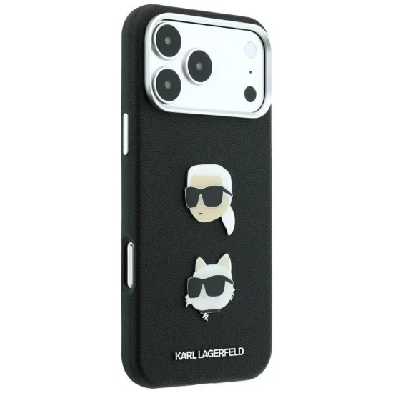 Калъф за телефон за iPhone 18 Pro / iPhone 17 Pro Saffiano with K&C Heads Pins and Logo (KLHCP18LPSWFDHPK) - Karl Lagerfeld - Черен