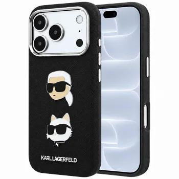Калъф за телефон за iPhone 18 Pro / iPhone 17 Pro Saffiano with K&C Heads Pins and Logo (KLHCP18LPSWFDHPK) - Karl Lagerfeld - Черен