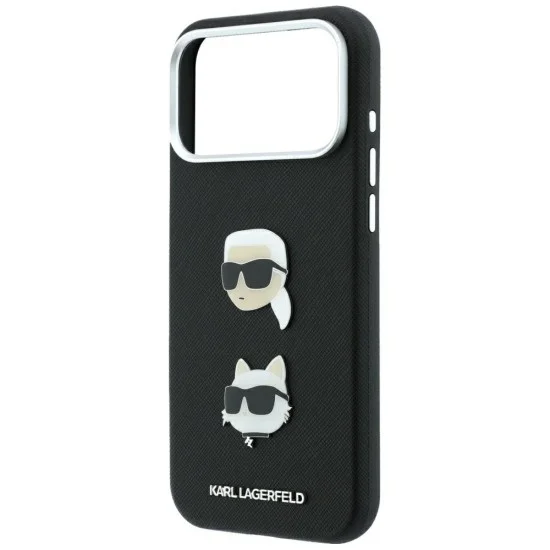 Калъф за телефон за iPhone 18 Pro / iPhone 17 Pro Saffiano with K&C Heads Pins and Logo (KLHCP18LPSWFDHPK) - Karl Lagerfeld - Черен