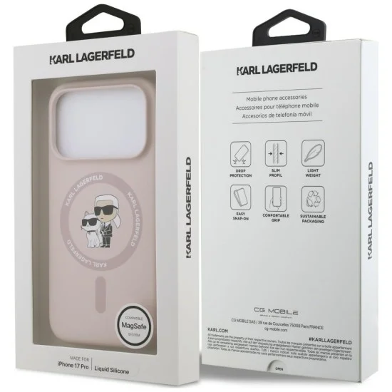 Калъф за телефон за iPhone 18 Pro / iPhone 17 Pro Silicone KC Body Ring MagSafe (KLHMP18LSCMKCRHP) - Karl Lagerfeld - Розов