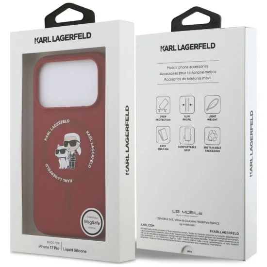 Калъф за телефон за iPhone 18 Pro / iPhone 17 Pro Silicone KC Body Ring MagSafe (KLHMP18LSCMKCRHR) - Karl Lagerfeld - Червен