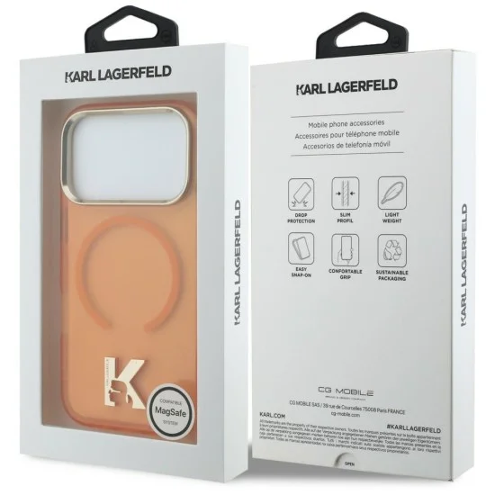 Калъф за телефон за iPhone 18 Pro / iPhone 17 Pro IML K Head Logo MagSafe (KLHMP18L5HTMKHDO) - Karl Lagerfeld - Оранжев