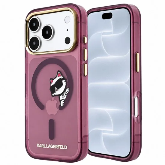 Калъф за телефон за iPhone 18 Pro / iPhone 17 Pro IML Peekaboo Print Metal Frame MagSafe (KLHMP18L6HCPSCR) - Karl Lagerfeld - Бордо