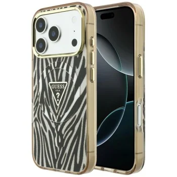 Калъф Guess Zebra Glitter Triangle Logo MagSafe (GUHMP18L6HZPGTLD) - iPhone 18 Pro / iPhone 17 Pro - Златист