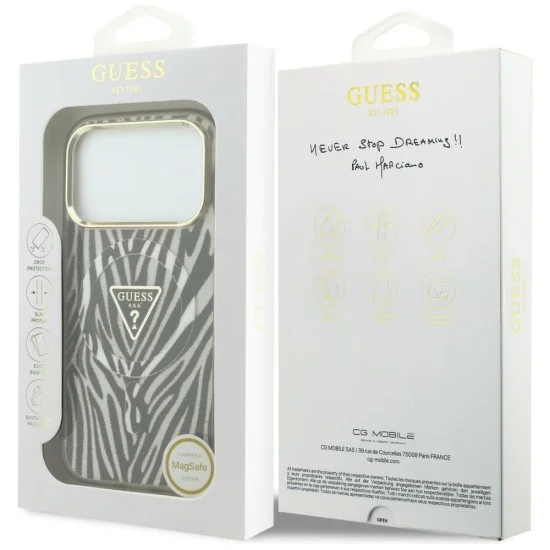 Калъф Guess Zebra Glitter Triangle Logo MagSafe (GUHMP18L6HZPGTLD) - iPhone 18 Pro / iPhone 17 Pro - Златист