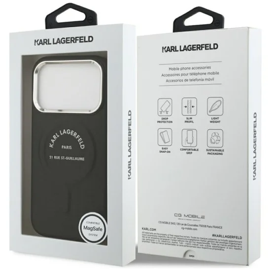 Калъф Karl Lagerfeld HC MagSafe Leather EMB. Ring with Karl RSG Logo (KLHMP18LPSKRSGEK) - iPhone 18 Pro / iPhone 17 Pro - Черен