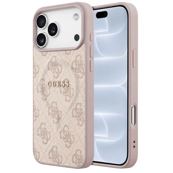 Калъф за iPhone 17 Pro - 4G Embossed Ring Classic Logo MagSafe (GUHMP18LP4MSEGP) - Guess - Розов