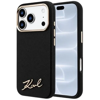 Калъф за телефон за iPhone 18 Pro / iPhone 17 Pro Saffiano Small Script Metal Logo MagSafe (KLHMP18L6PWSKSK) - Karl Lagerfeld - Черен