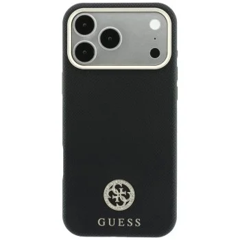 Калъф за iPhone 18 Pro Max / iPhone 17 Pro Max - Grained Leather Round Strass Logo MagSafe (GUHMP18X6PSRMDEK) - Guess - Черен