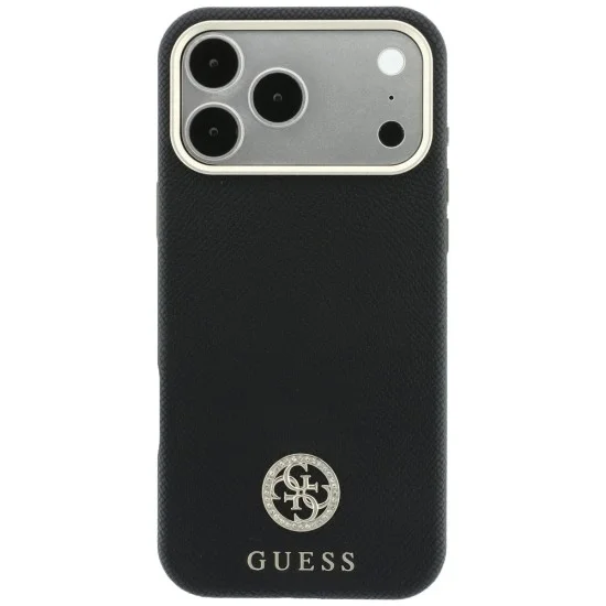 Калъф за iPhone 18 Pro Max / iPhone 17 Pro Max - Grained Leather Round Strass Logo MagSafe (GUHMP18X6PSRMDEK) - Guess - Черен