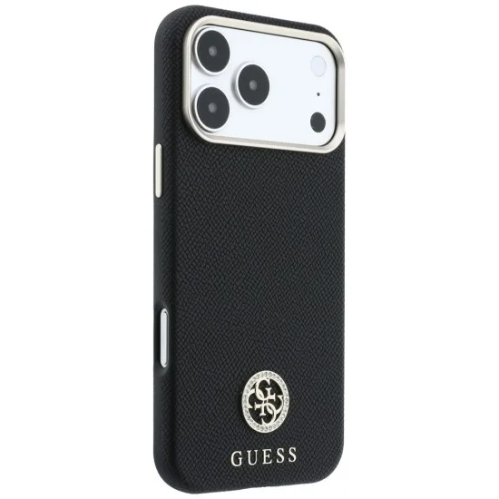 Калъф за iPhone 18 Pro Max / iPhone 17 Pro Max - Grained Leather Round Strass Logo MagSafe (GUHMP18X6PSRMDEK) - Guess - Черен