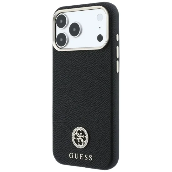 Калъф за iPhone 18 Pro Max / iPhone 17 Pro Max - Grained Leather Round Strass Logo MagSafe (GUHMP18X6PSRMDEK) - Guess - Черен