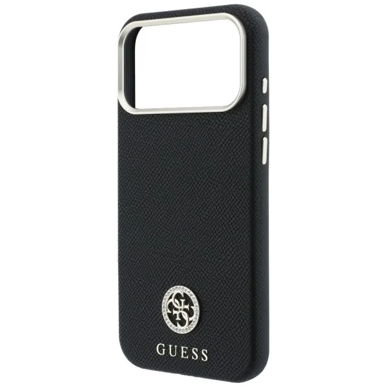 Калъф за iPhone 18 Pro Max / iPhone 17 Pro Max - Grained Leather Round Strass Logo MagSafe (GUHMP18X6PSRMDEK) - Guess - Черен