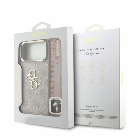 Калъф за iPhone 18 Pro Max / iPhone 17 Pro Max - Hardcase 4G Classic Logo with Strap (GUHCP18XP4GMGSCP) - Guess - Розов