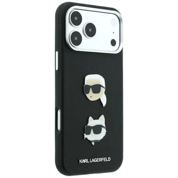 Калъф за телефон за iPhone 18 Pro Max / iPhone 17 Pro Max Saffiano with K&C Heads Pins and Logo (KLHCP18XPSWFDHPK) - Karl Lagerfeld - Черен