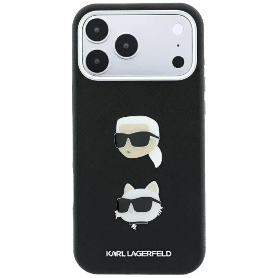 Калъф за телефон за iPhone 18 Pro Max / iPhone 17 Pro Max Saffiano with K&C Heads Pins and Logo (KLHCP18XPSWFDHPK) - Karl Lagerfeld - Черен