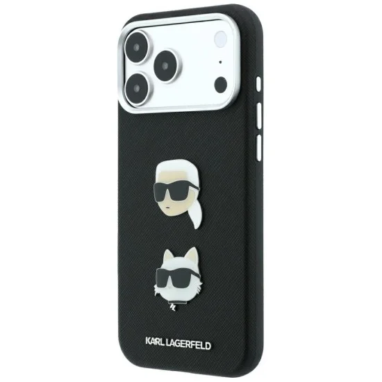 Калъф за телефон за iPhone 18 Pro Max / iPhone 17 Pro Max Saffiano with K&C Heads Pins and Logo (KLHCP18XPSWFDHPK) - Karl Lagerfeld - Черен