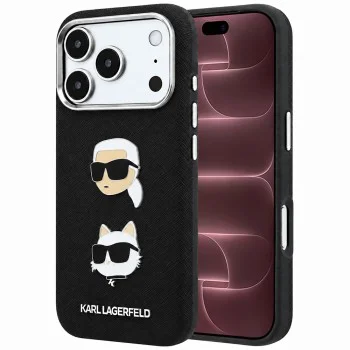 Калъф за телефон за iPhone 18 Pro Max / iPhone 17 Pro Max Saffiano with K&C Heads Pins and Logo (KLHCP18XPSWFDHPK) - Karl Lagerfeld - Черен