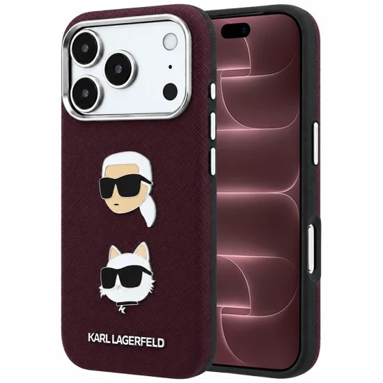 Калъф за телефон за iPhone 18 Pro Max / iPhone 17 Pro Max Saffiano with K&C Heads Pins and Logo (KLHCP18XPSWFDHPR) - Karl Lagerfeld - Бордо