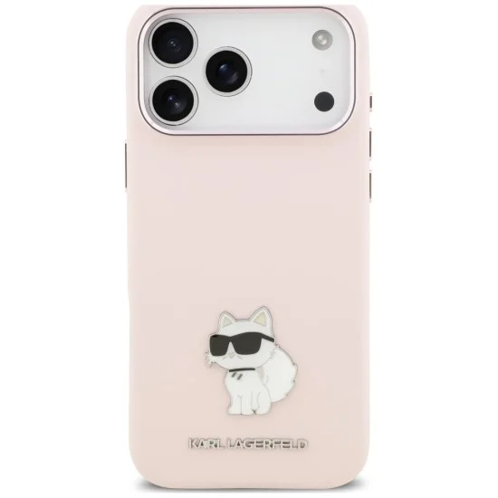 Калъф за телефон за iPhone 18 Pro Max / iPhone 17 Pro Max Silicone Choupette Metal Pin (KLHCP18XSMHCNPP) - Karl Lagerfeld - Розов