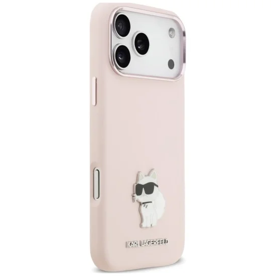 Калъф за телефон за iPhone 18 Pro Max / iPhone 17 Pro Max Silicone Choupette Metal Pin (KLHCP18XSMHCNPP) - Karl Lagerfeld - Розов