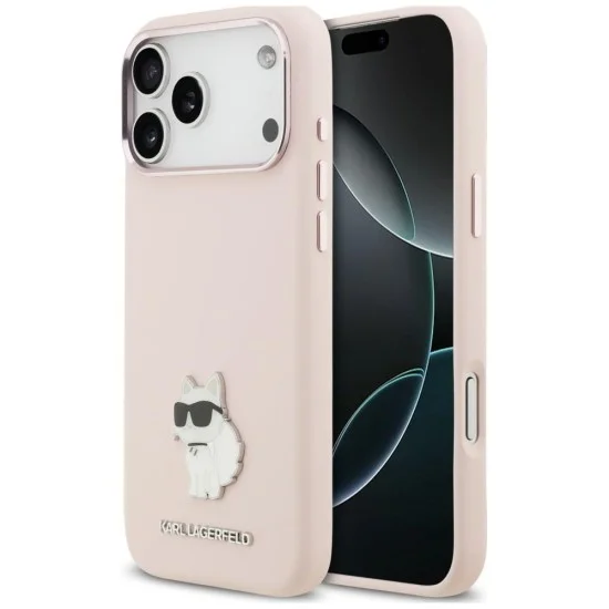 Калъф за телефон за iPhone 18 Pro Max / iPhone 17 Pro Max Silicone Choupette Metal Pin (KLHCP18XSMHCNPP) - Karl Lagerfeld - Розов