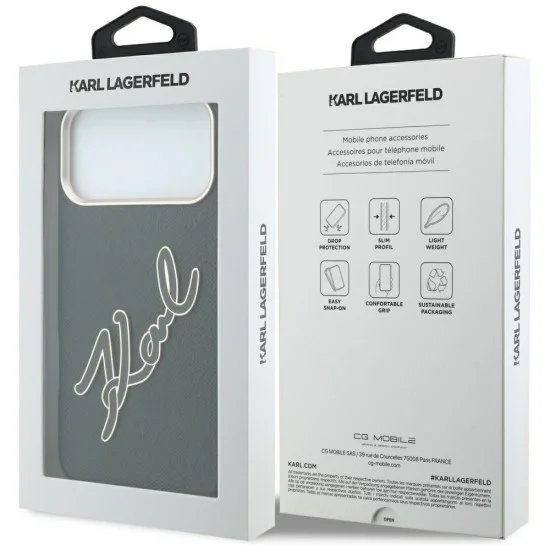 Калъф за телефон за iPhone 18 Pro Max / iPhone 17 Pro Max Smooth Leather Big Resin Signature Logo (KLHCP18X6PFCKSRK) - Karl Lagerfeld - Черен