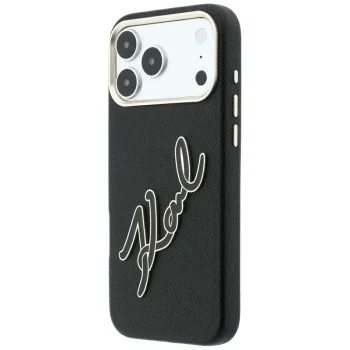 Калъф за телефон за iPhone 18 Pro Max / iPhone 17 Pro Max Smooth Leather Big Resin Signature Logo (KLHCP18X6PFCKSRK) - Karl Lagerfeld - Черен