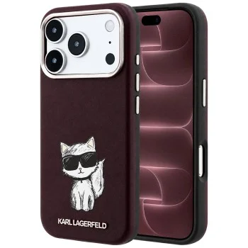 Калъф за телефон за iPhone 18 Pro Max / iPhone 17 Pro Max Smooth Leather Choupette Sketch MagSafe (KLHMP18X6PWCIKDR) - Karl Lagerfeld - Бордо