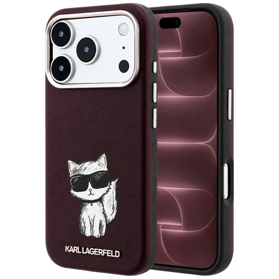 Калъф за телефон за iPhone 18 Pro Max / iPhone 17 Pro Max Smooth Leather Choupette Sketch MagSafe (KLHMP18X6PWCIKDR) - Karl Lagerfeld - Бордо