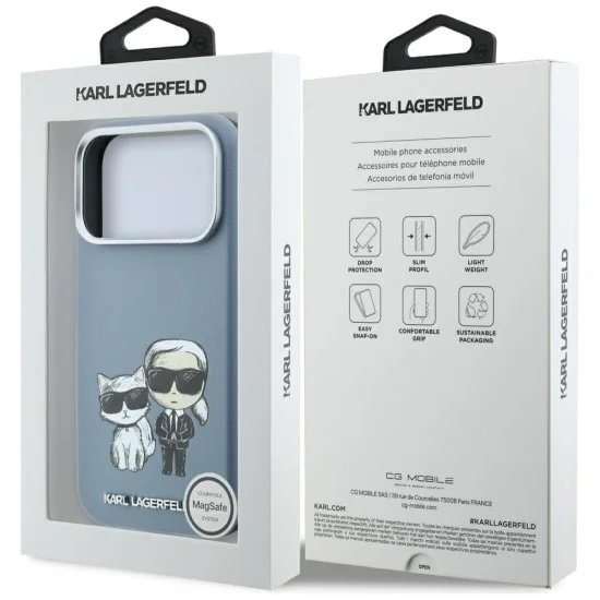 Калъф за телефон за iPhone 18 Pro / iPhone 17 Pro Smooth Leather KC Bodies Sketch MagSafe (KLHMP18L6PWKCIDB) - Karl Lagerfeld - Светлосин