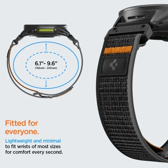 Каишка Spigen Athlex Air QuickFit 22mm (AMP11426) - Garmin Fenix 5/5 Plus 6/6 Pro/7/Forerunner 935/945/970/Approach S60 - Черен / Оранжев