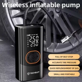 Компресор за кола Techsuit AirXpert Pro (AI2) - безжичен, с фенерче, LED дисплей, 1500mAh - Черен