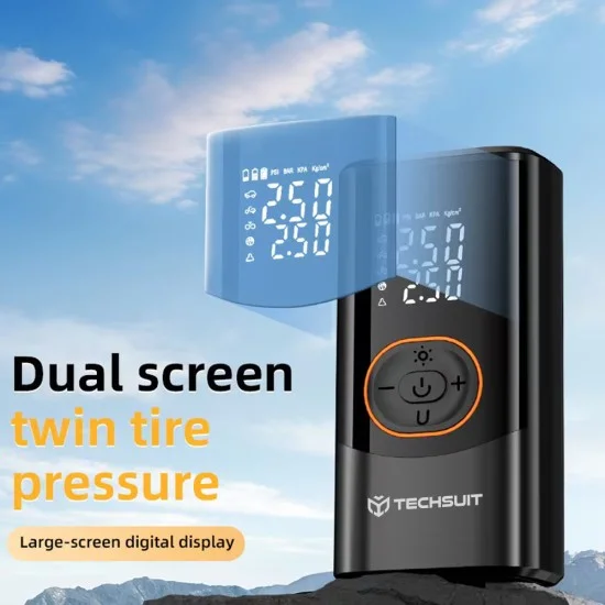 Компресор за кола Techsuit AirXpert Pro (AI2) - безжичен, с фенерче, LED дисплей, 1500mAh - Черен